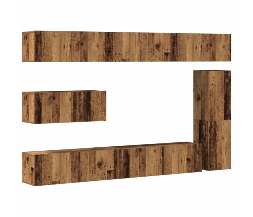 Conjunto de mueble de TV 7 piezas montado la pared madera vieja