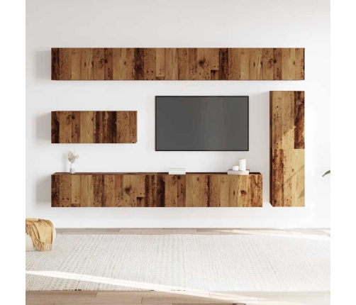 Conjunto de mueble de TV 7 piezas montado la pared madera vieja