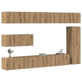 Mueble para TV de pared madera contrachapada artesanal 7 piezas