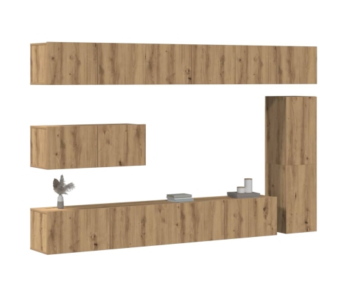 Mueble para TV de pared madera contrachapada artesanal 7 piezas