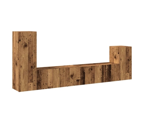 Conjunto de mueble de TV 4 piezas montado la pared madera vieja