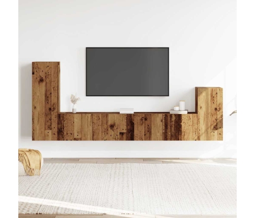 Conjunto de mueble de TV 4 piezas montado la pared madera vieja