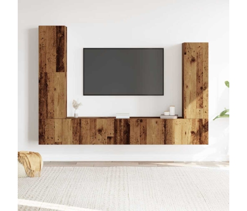 Conjunto de mueble de TV 4 piezas montado la pared madera vieja