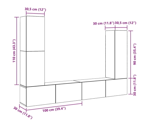 Mueble para TV de pared madera contrachapada artesanal 4 piezas