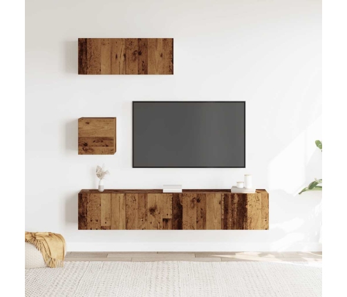 Conjunto de mueble de TV 4 piezas montado la pared madera vieja