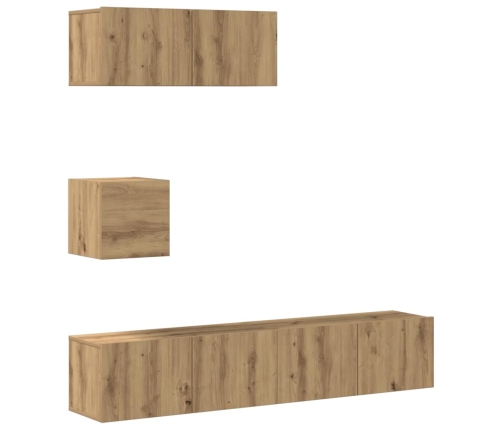 Mueble para TV de pared madera contrachapada artesanal 4 piezas