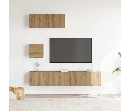 Mueble para TV de pared madera contrachapada artesanal 4 piezas