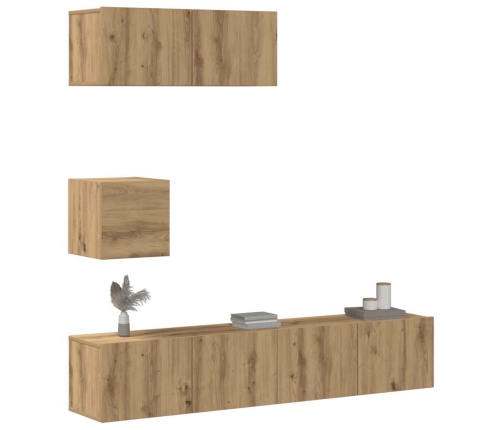 Mueble para TV de pared madera contrachapada artesanal 4 piezas