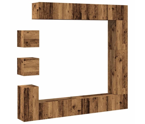 Conjunto de mueble de TV 9 piezas montado la pared madera vieja