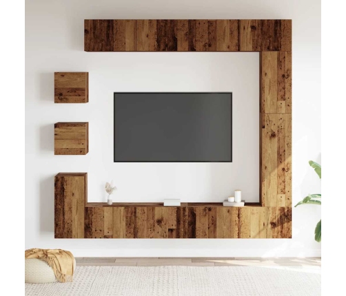 Conjunto de mueble de TV 9 piezas montado la pared madera vieja