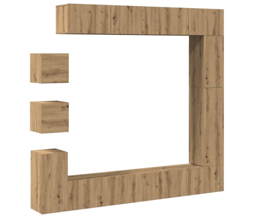 Mueble para TV de pared madera contrachapada artesanal 9 piezas