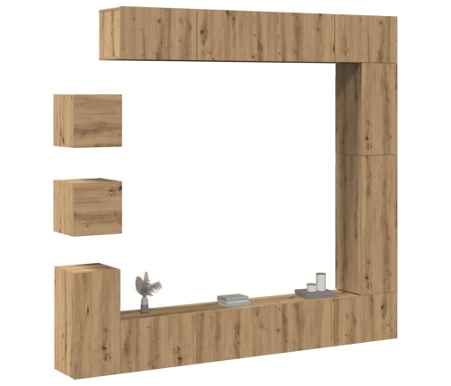 Mueble para TV de pared madera contrachapada artesanal 9 piezas