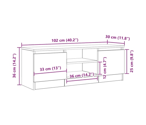 Mueble de TV de madera de roble negro 102x30x36 cm