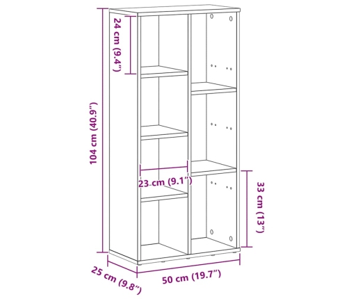 Estantería de madera de ingeniería roble negro 50x25x104 cm