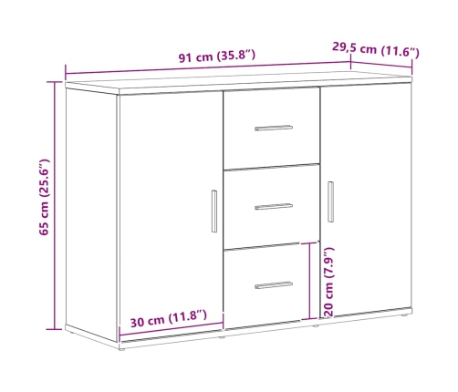 Aparador roble negro 91x29,5x65 cm madera de ingeniería