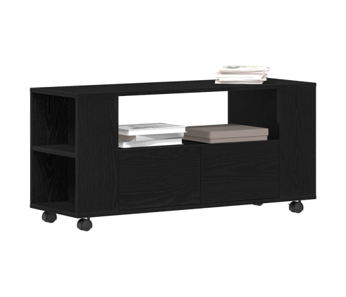 Mueble TV ruedas madera ingeniería roble negro 102x34,5x43cm