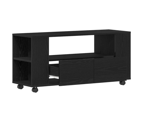 Mueble TV ruedas madera ingeniería roble negro 102x34,5x43cm