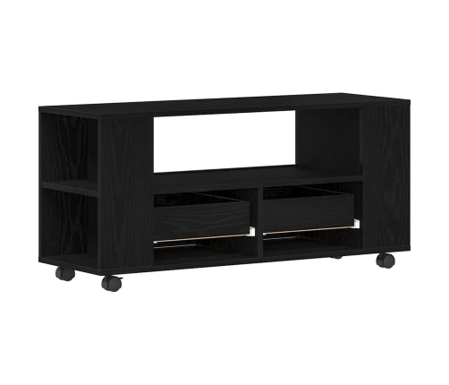 Mueble TV ruedas madera ingeniería roble negro 102x34,5x43cm