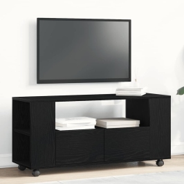 Mueble TV ruedas madera ingeniería roble negro 102x34,5x43cm