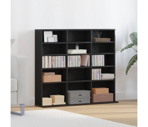 Mueble para CD roble negro 100,5x23x89,5 cm madera ingeniería