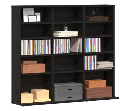 Mueble para CD roble negro 100,5x23x89,5 cm madera ingeniería