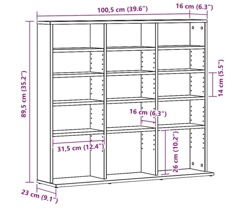 Mueble para CD roble negro 100,5x23x89,5 cm madera ingeniería