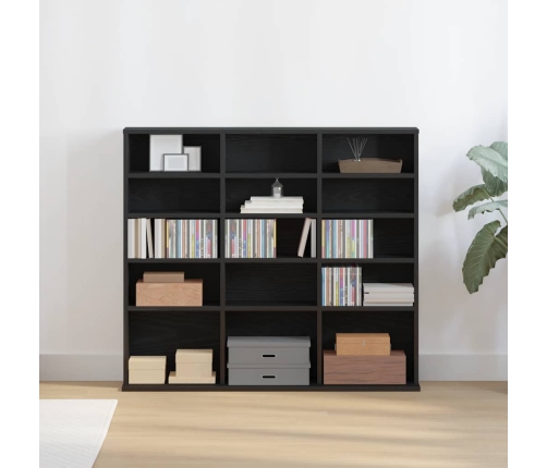 Mueble para CD roble negro 100,5x23x89,5 cm madera ingeniería