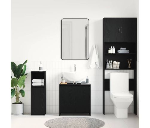 Armario de baño madera contrachapada negro roble 60x33x60 cm