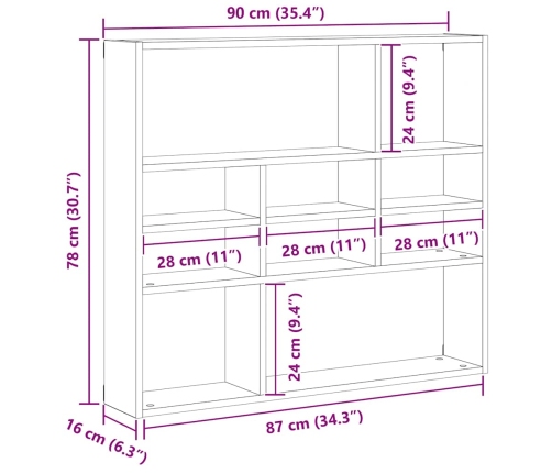 Estante de pared roble negro 90x16x78 cm madera de ingeniería