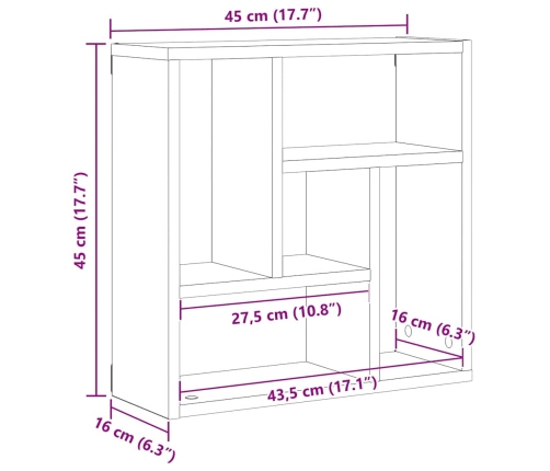 Estante de pared  de madera ingeniería roble negro 45x16x45 cm