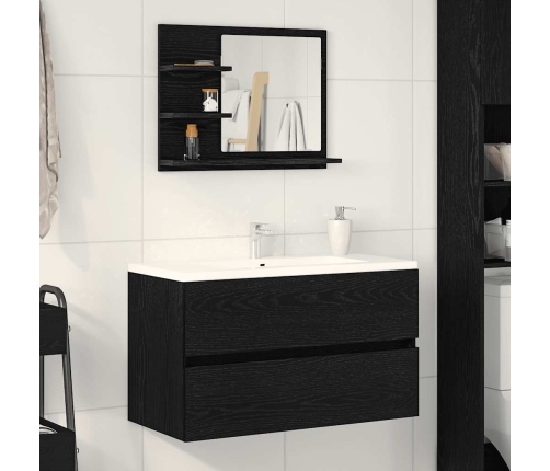 Espejo de baño de madera de roble negro 60x10,5x45 cm