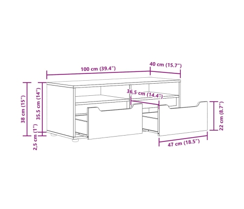 Mueble de TV VISNES blanco 100x40x38 cm madera de ingeniería