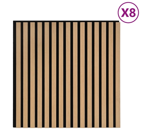 Paneles acústicos de pared 8 uds listones 60,5x60 cm