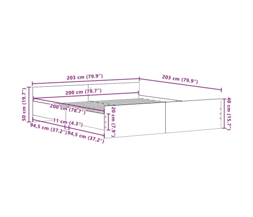 Estructura de cama sin colchón roble negro 200x200 cm
