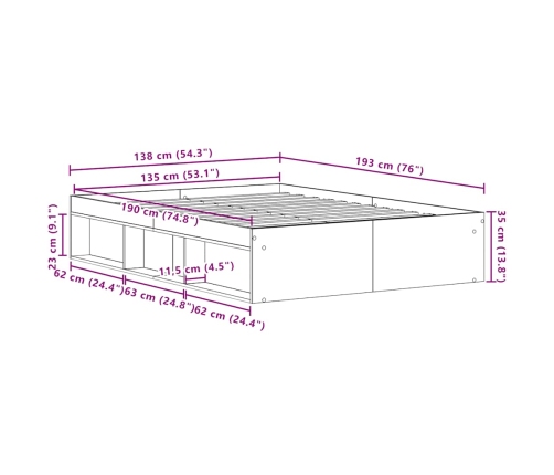 Estructura de cama sin colchón madera antigua 135x190 cm