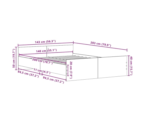 Estructura de cama sin colchón roble negro 140x200 cm