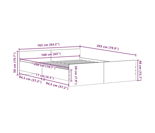 Estructura de cama sin colchón roble negro 160x200 cm