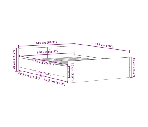 Estructura de cama sin colchón roble negro 140x190 cm
