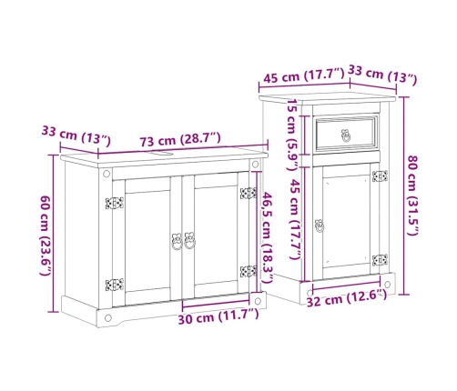 Juego de muebles de baño Corona 2 pzas madera maciza pino