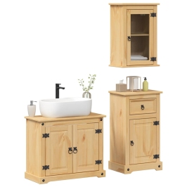 Juego de muebles de baño Corona 3 pzas madera maciza pino