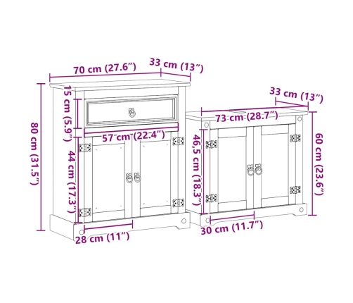 Juego de muebles de baño Corona 2 pzas madera maciza pino