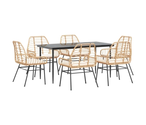 Juego de comedor de jardín 7 pzas con cojines ratán PE marrón