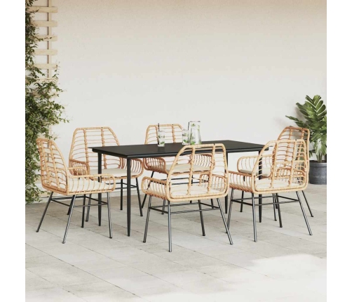 Juego de comedor de jardín 7 pzas con cojines ratán PE marrón