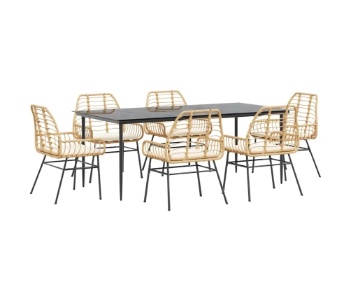 Juego de comedor de jardín 7 pzas con cojines ratán PE marrón