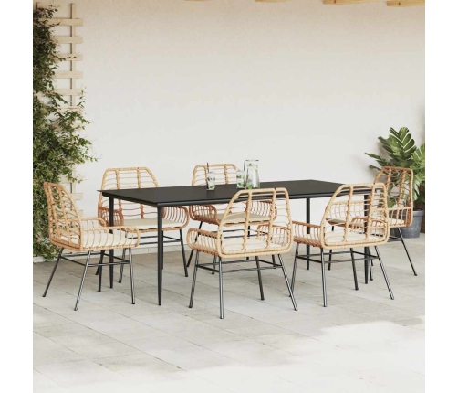 Juego de comedor de jardín 7 pzas con cojines ratán PE marrón