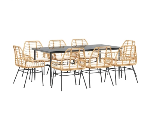 Juego comedor jardín 9 pzas cojines ratán sintético marrón