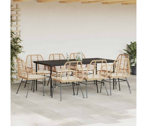 Juego comedor jardín 9 pzas cojines ratán sintético marrón
