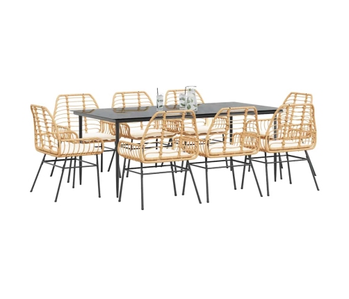 Juego comedor jardín 9 pzas cojines ratán sintético marrón