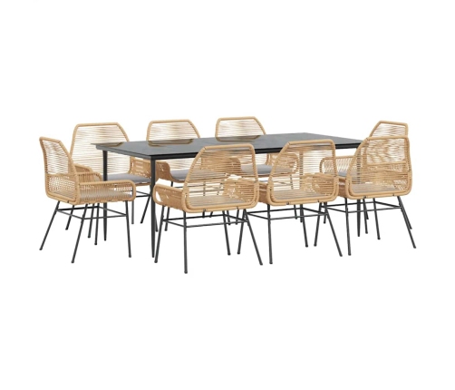 Juego comedor jardín 9 pzas cojines ratán sintético marrón