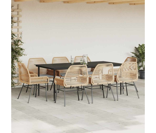 Juego comedor jardín 9 pzas cojines ratán sintético marrón
